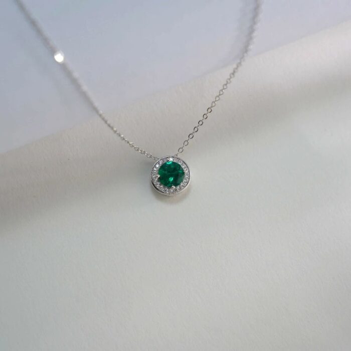 S925 Silver Lab-Created Emerald Necklace - Model ZHF-P1649 - Image 3