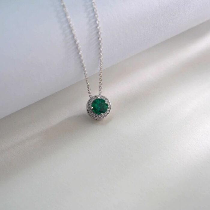 S925 Silver Lab-Created Emerald Necklace - Model ZHF-P1649 - Image 4
