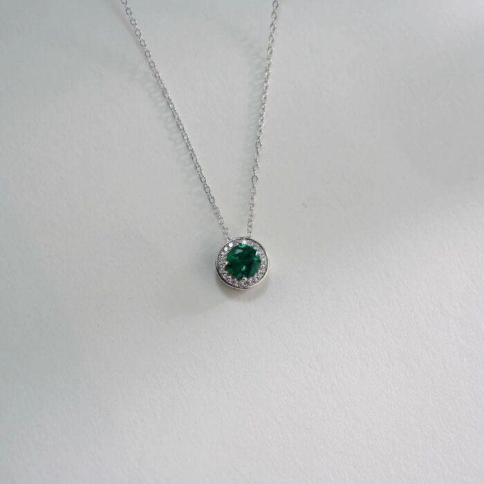 S925 Silver Lab-Created Emerald Necklace - Model ZHF-P1649 - Image 5