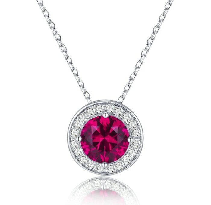 S925 Silver Cultured Ruby Necklace ZHF-P1649R - Image 1