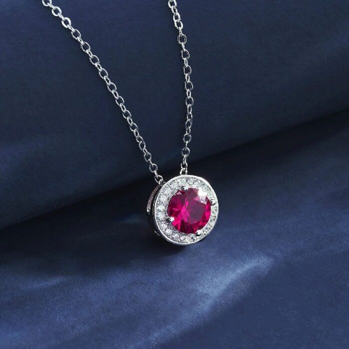 S925 Silver Cultured Ruby Necklace ZHF-P1649R - Image 2