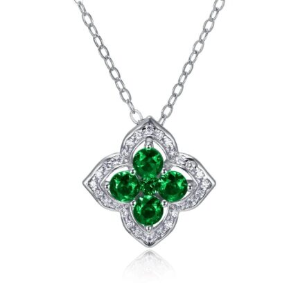 S925 Silver Lab-Created Emerald Necklace - Model ZHF-P1650