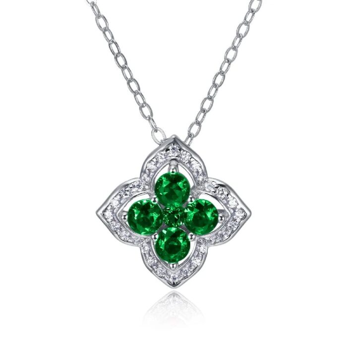 S925 Silver Lab-Created Emerald Necklace - Model ZHF-P1650 - Image 1