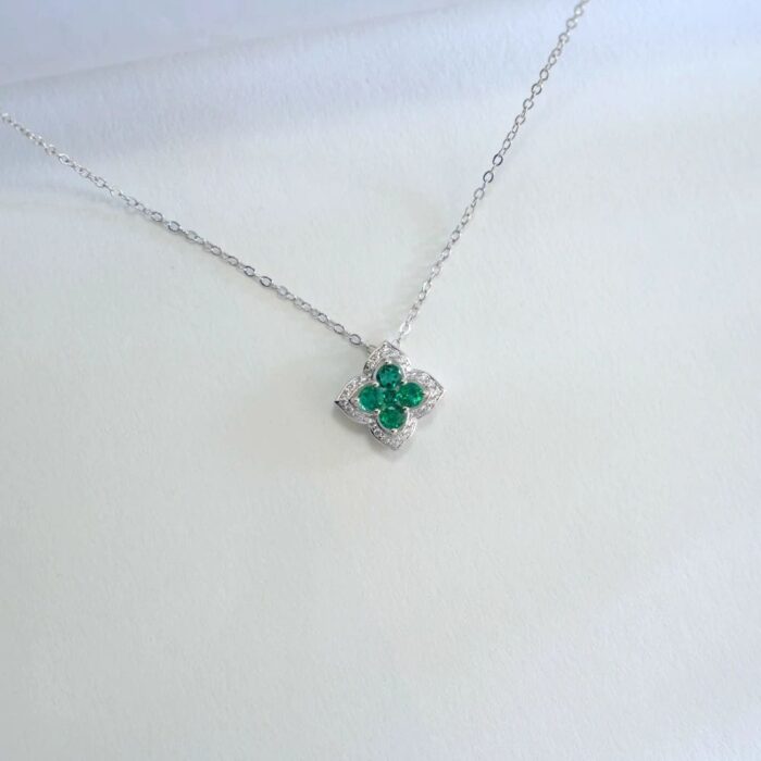 S925 Silver Lab-Created Emerald Necklace - Model ZHF-P1650 - Image 2