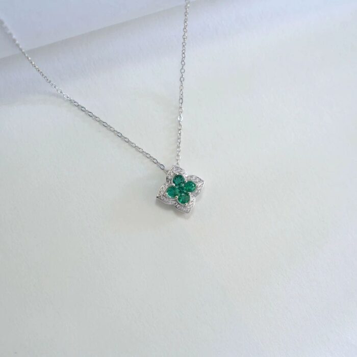 S925 Silver Lab-Created Emerald Necklace - Model ZHF-P1650 - Image 3