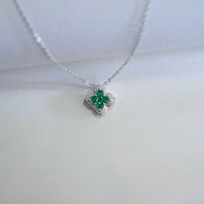 S925 Silver Lab-Created Emerald Necklace - Model ZHF-P1650 - Image 4
