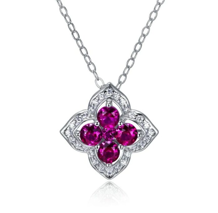 S925 Silver Lab-Created Ruby Necklace - Model ZHF-P1650R - Image 1