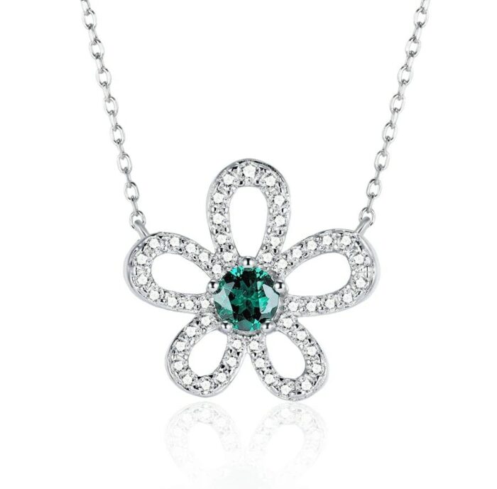 925 Silver Cultured Emerald Necklace ZHF-P3166-1 - Image 1