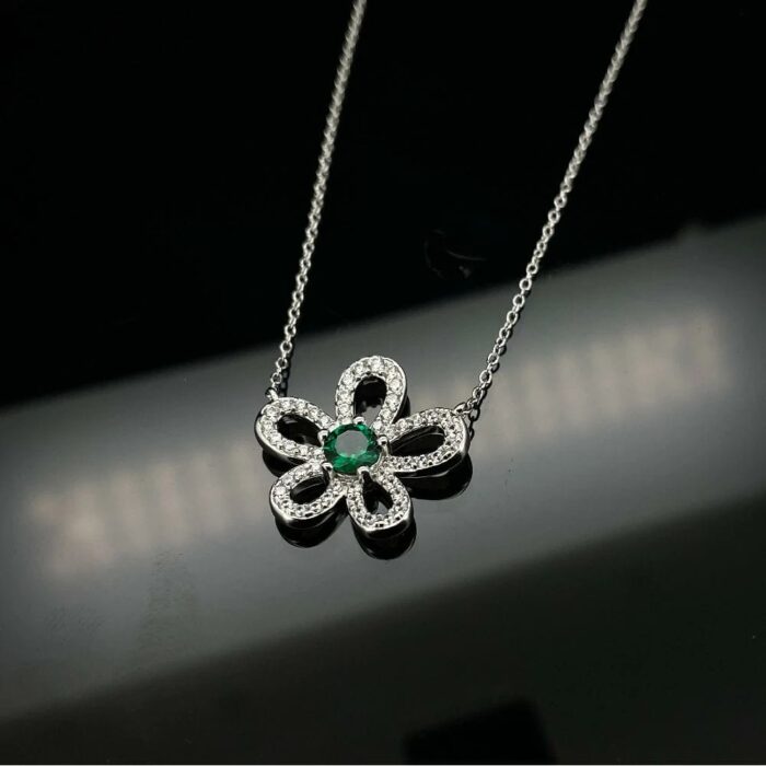 925 Silver Cultured Emerald Necklace ZHF-P3166-1 - Image 4