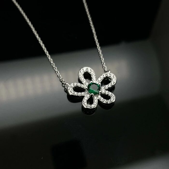 925 Silver Cultured Emerald Necklace ZHF-P3166-1 - Image 5