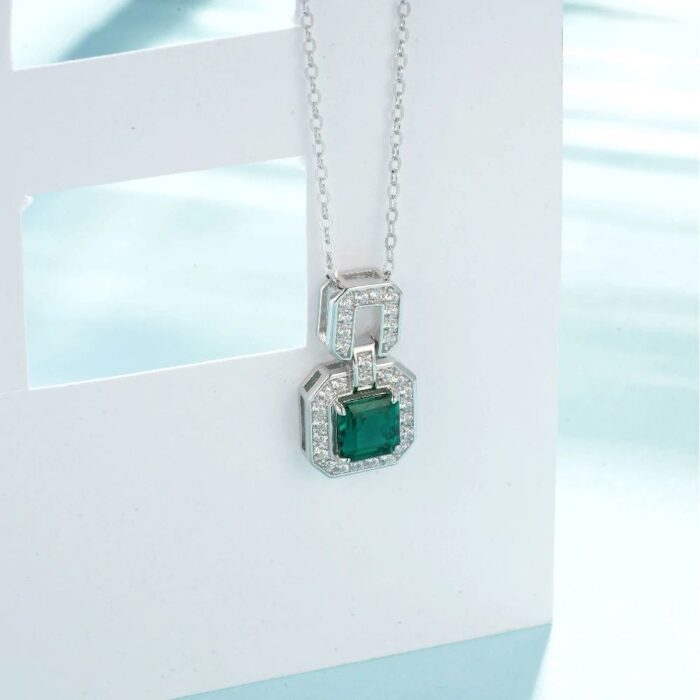 925 Silver Cultured Emerald Necklace ZHF-P5002 - Image 5