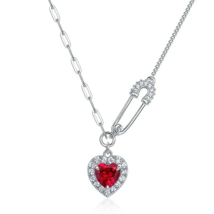 S925 Silver Lab-Created Ruby Necklace - Model ZHF-P5502R - Image 1