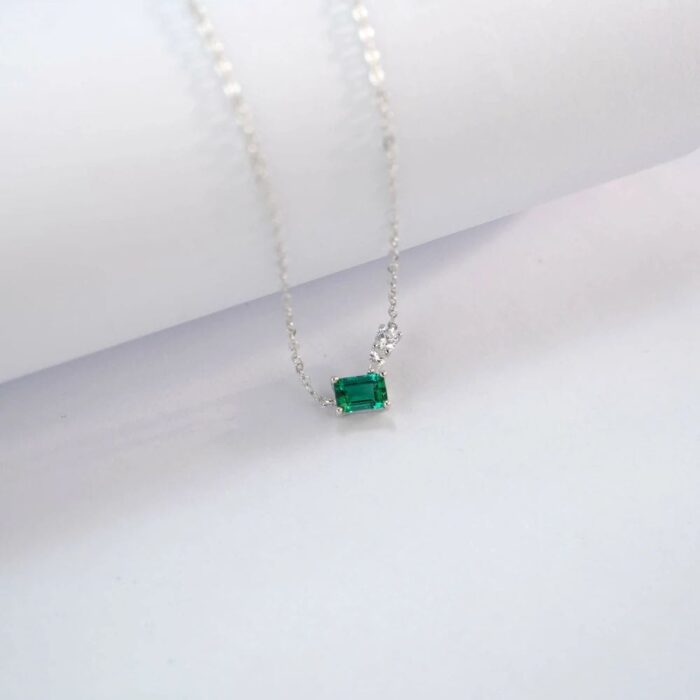 925 Silver Cultured Emerald Necklace ZHF-P5508L - Image 2