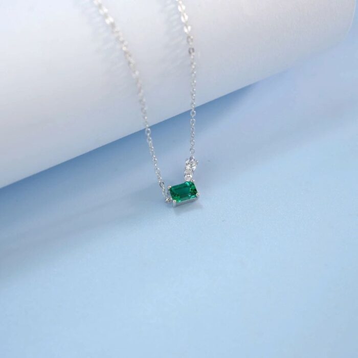 925 Silver Cultured Emerald Necklace ZHF-P5508L - Image 3