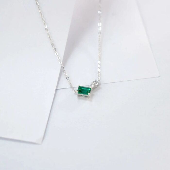 925 Silver Cultured Emerald Necklace ZHF-P5508L - Image 4
