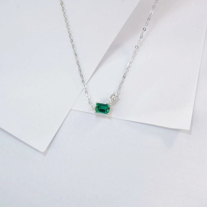 925 Silver Cultured Emerald Necklace ZHF-P5508L - Image 5
