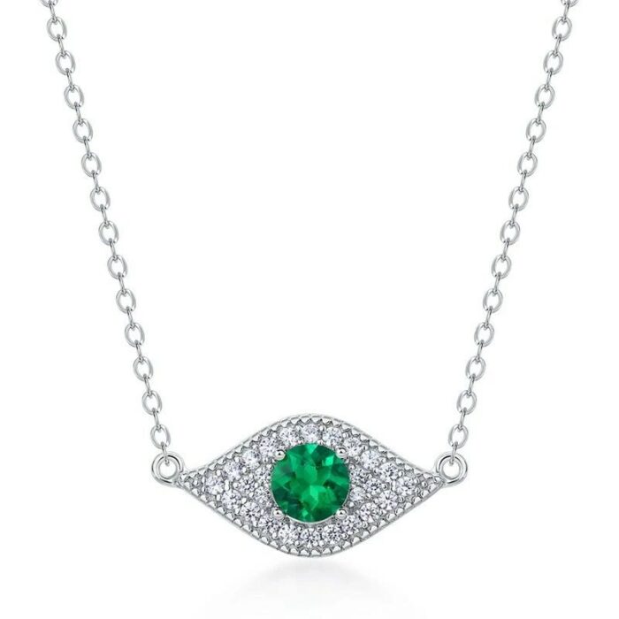 925 Silver Cultured Emerald Necklace ZHF-P5512L - Image 1