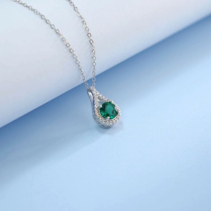 925 Silver Cultured Emerald Necklace ZHF-P5515L - Image 3