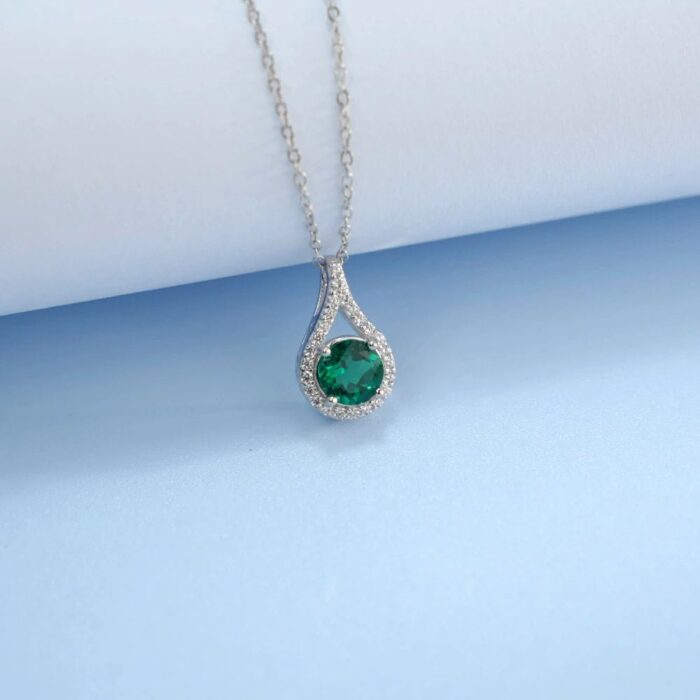 925 Silver Cultured Emerald Necklace ZHF-P5515L - Image 4