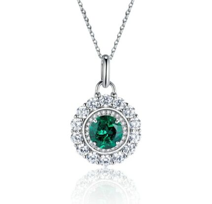 S925 Silver Lab-Created Emerald Necklace - Model ZHF-P5524