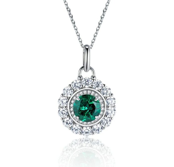 S925 Silver Lab-Created Emerald Necklace - Model ZHF-P5524 - Image 1