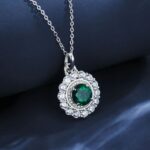 S925 Silver Lab-Created Emerald Necklace - Model ZHF-P5524 - Image 2