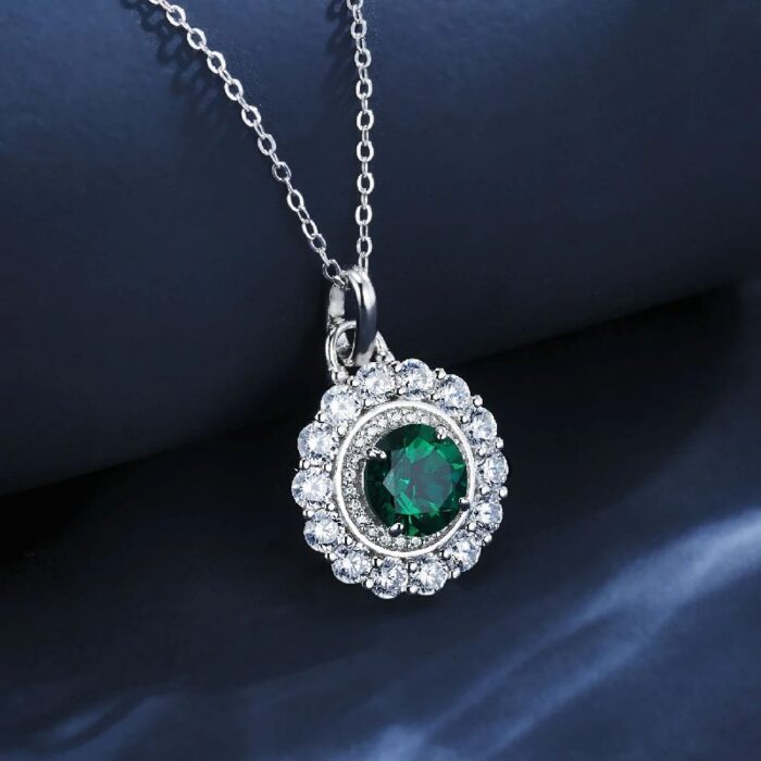 S925 Silver Lab-Created Emerald Necklace - Model ZHF-P5524 - Image 2