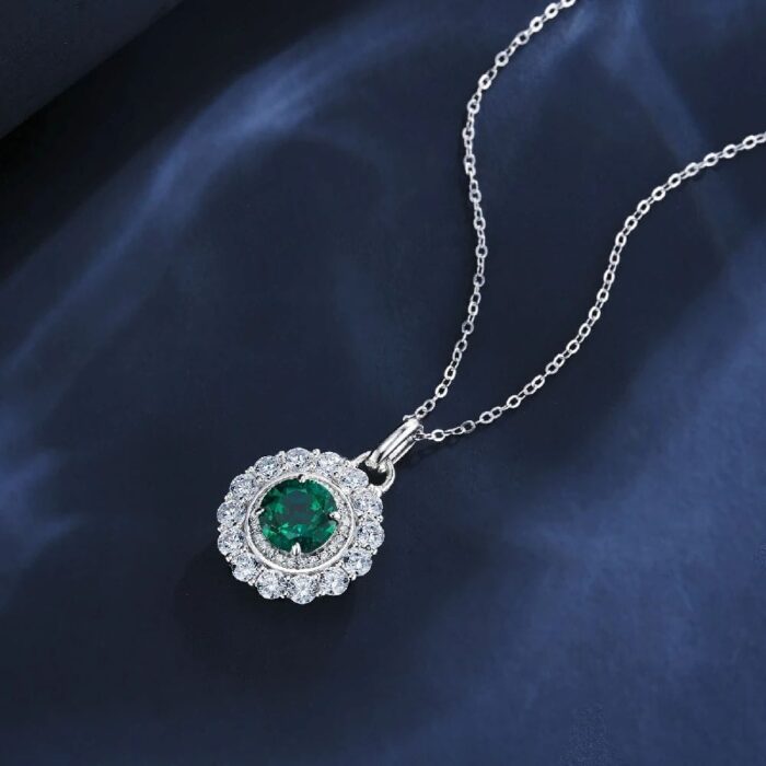 S925 Silver Lab-Created Emerald Necklace - Model ZHF-P5524 - Image 3