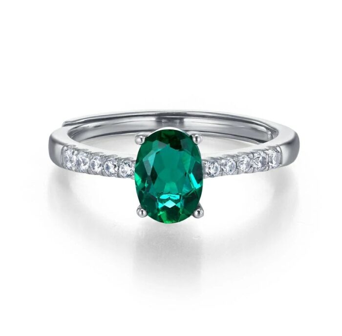 925 Silver Lab-Created Emerald Ring - Model ZHFR0003 - Image 1