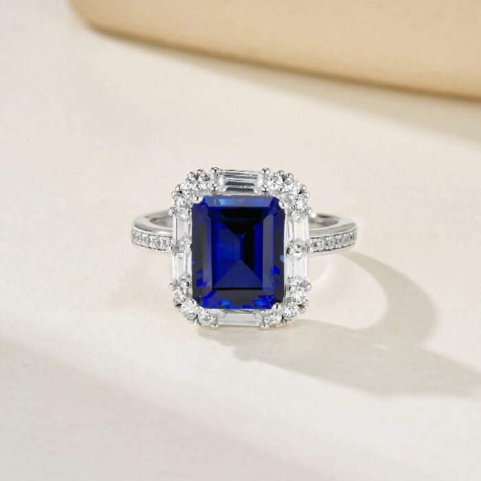 925 Silver Lab-Created Blue Sapphire Women's Ring - Model ZHFR0012B - Image 2
