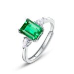 925 Silver Lab-Created Emerald Rectangular Ring - Model ZHFR0013