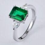 925 Silver Lab-Created Emerald Rectangular Ring - Model ZHFR0013 - Image 2