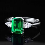 925 Silver Lab-Created Emerald Rectangular Ring - Model ZHFR0013 - Image 3