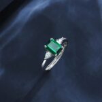 925 Silver Lab-Created Emerald Rectangular Ring - Model ZHFR0013 - Image 4
