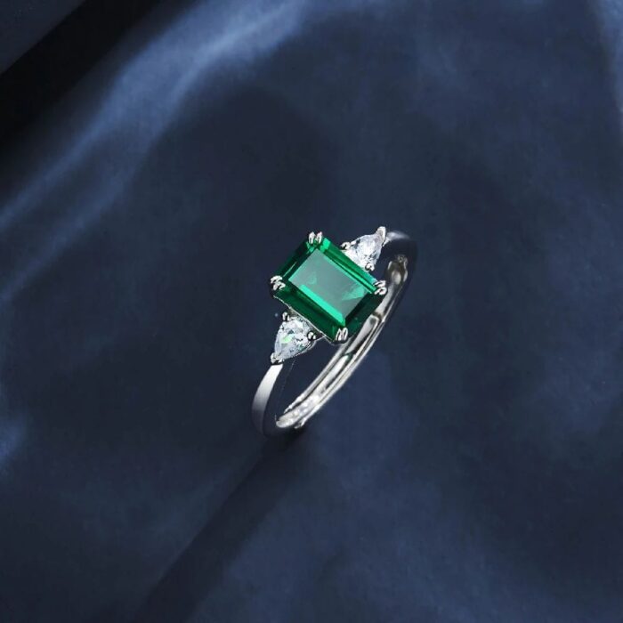 925 Silver Lab-Created Emerald Rectangular Ring - Model ZHFR0013 - Image 4