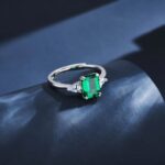 925 Silver Lab-Created Emerald Rectangular Ring - Model ZHFR0013 - Image 5