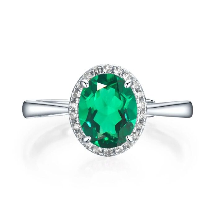 925 Silver Lab-Created Emerald Ring - Model ZHFR0537 - Image 2