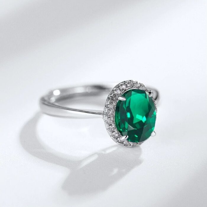 925 Silver Lab-Created Emerald Ring - Model ZHFR0537 - Image 3