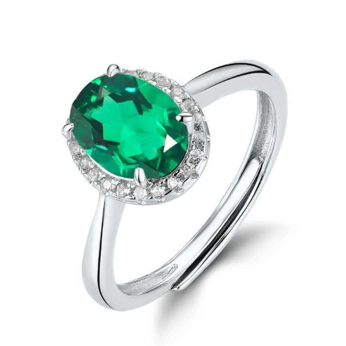 925 Silver Lab-Created Emerald Ring - Model ZHFR0537 - Image 1