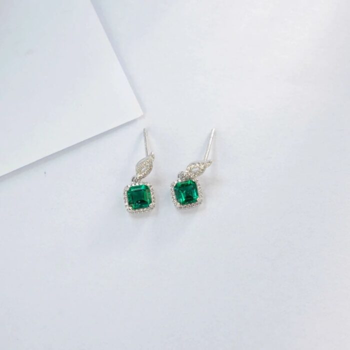 925 Silver Lab-Created Emerald Earrings - Model ZHF-XY03 - Image 2