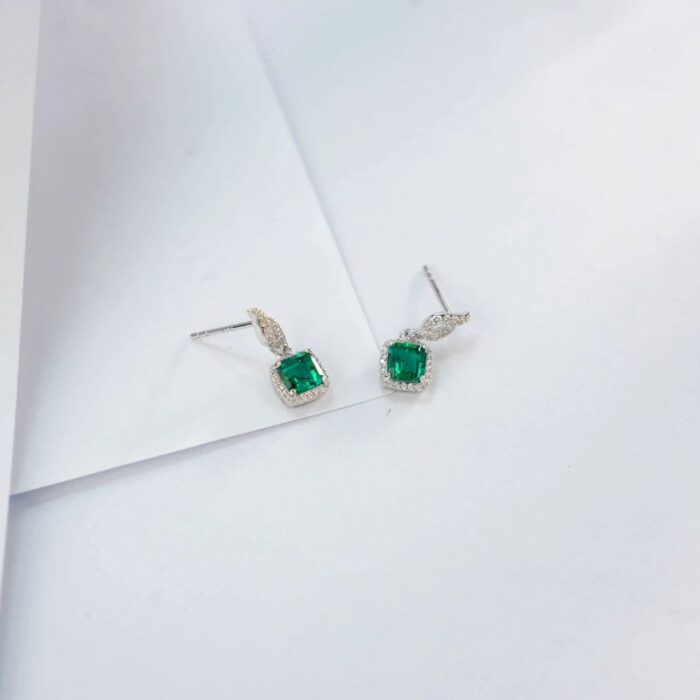 925 Silver Lab-Created Emerald Earrings - Model ZHF-XY03 - Image 5