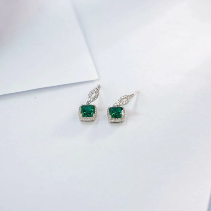 925 Silver Lab-Created Emerald Earrings - Model ZHF-XY03 - Image 6
