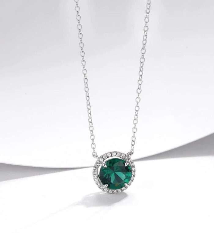 925 Silver Cultured Emerald Necklace ZHF-XYP07L - Image 3