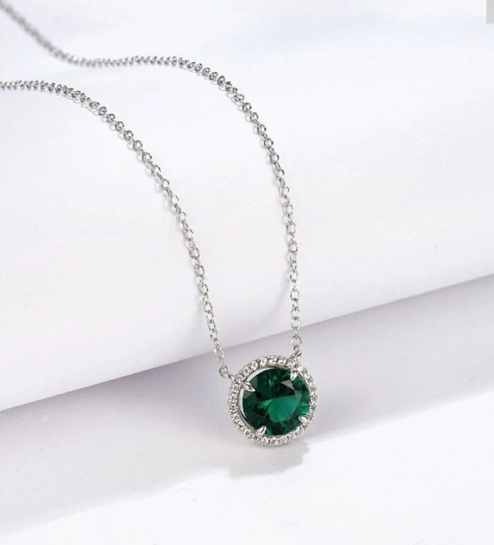 925 Silver Cultured Emerald Necklace ZHF-XYP07L - Image 2