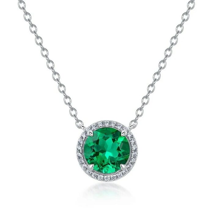 925 Silver Cultured Emerald Necklace ZHF-XYP07L - Image 1