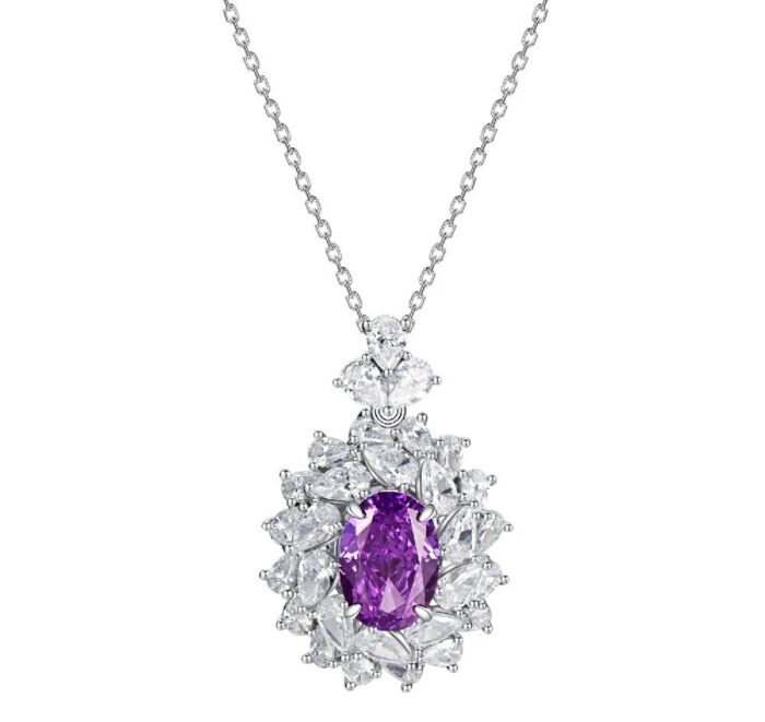 925 Silver Purple Cubic Zirconia Pendant - Model ZHF-P0119 (Chain Not Included) - Image 1