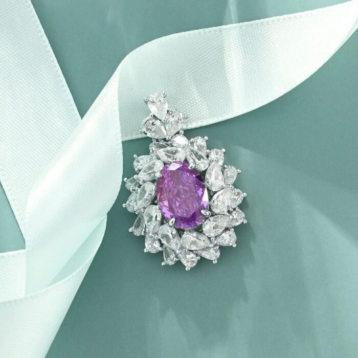 925 Silver Purple Cubic Zirconia Pendant - Model ZHF-P0119 (Chain Not Included) - Image 4