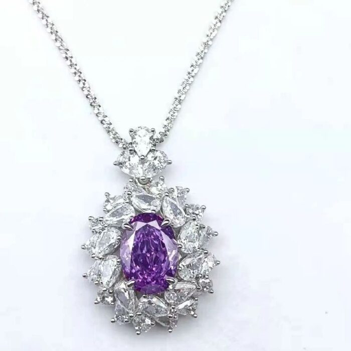 925 Silver Purple Cubic Zirconia Pendant - Model ZHF-P0119 (Chain Not Included) - Image 3
