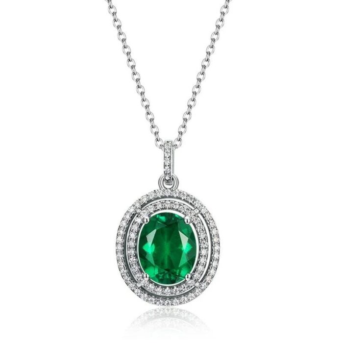 925 Silver Lab-Created Emerald Necklace - Model A73-N2020505 - Image 1
