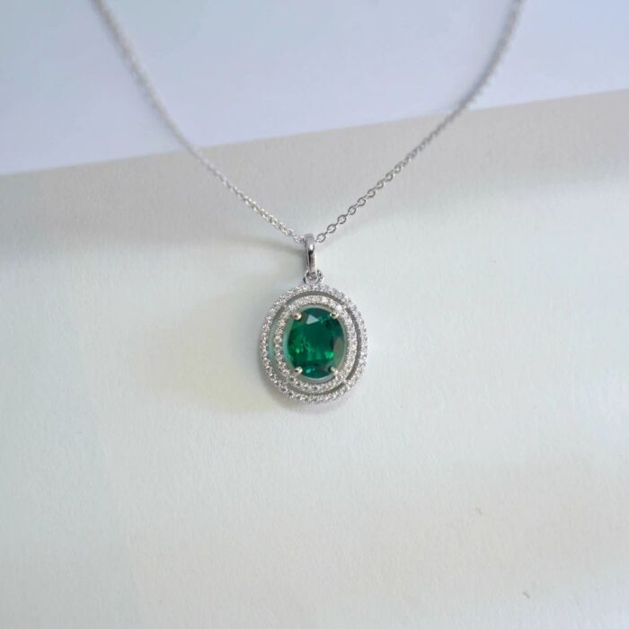 925 Silver Lab-Created Emerald Necklace - Model A73-N2020505 - Image 2
